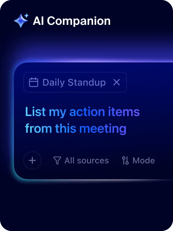ミーティングのアクションアイテムをリストアップするようプロンプトが与えられているAI Companionのビジュアル