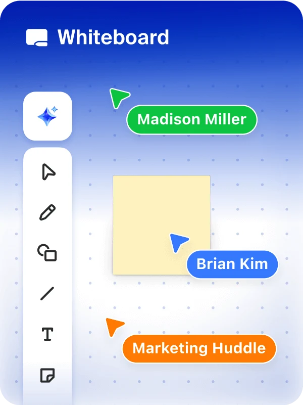 ノート作成機能と直感的なインターフェースを示している、Zoom Whiteboardアプリのビジュアル。